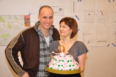 Kelly AuCoin, Mary Bacon with Sindy Cake (made by Brian Keane and Mary Bacon) Photo